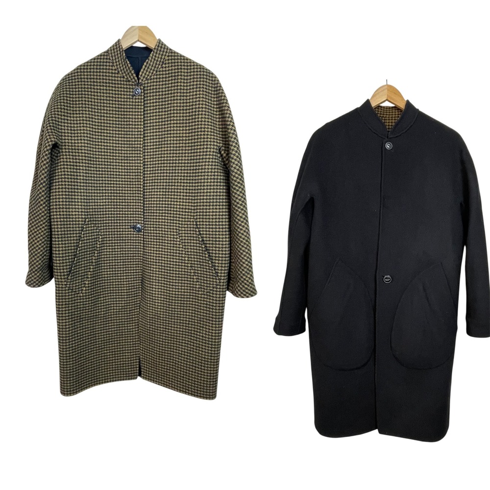 Rag Bone New York Darwen Reversible Houndstooth Wool Cashmere Coat Black Camel L